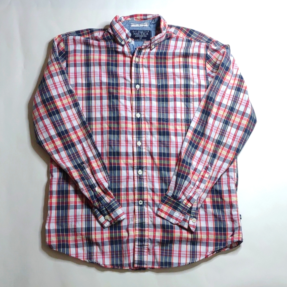 Nautica men's medium. Plaid button down dress shirt.